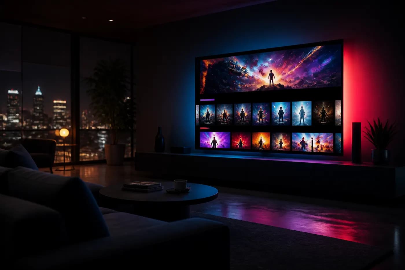Téléviseur moderne diffusant un contenu IPTV en qualité cinéma