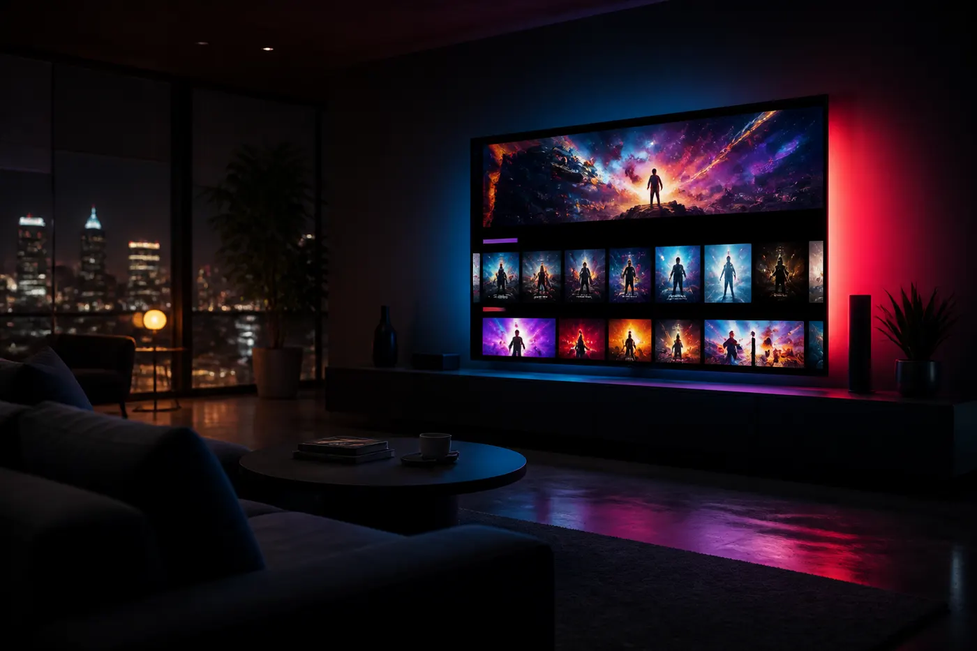 Téléviseur moderne diffusant un contenu IPTV en qualité cinéma